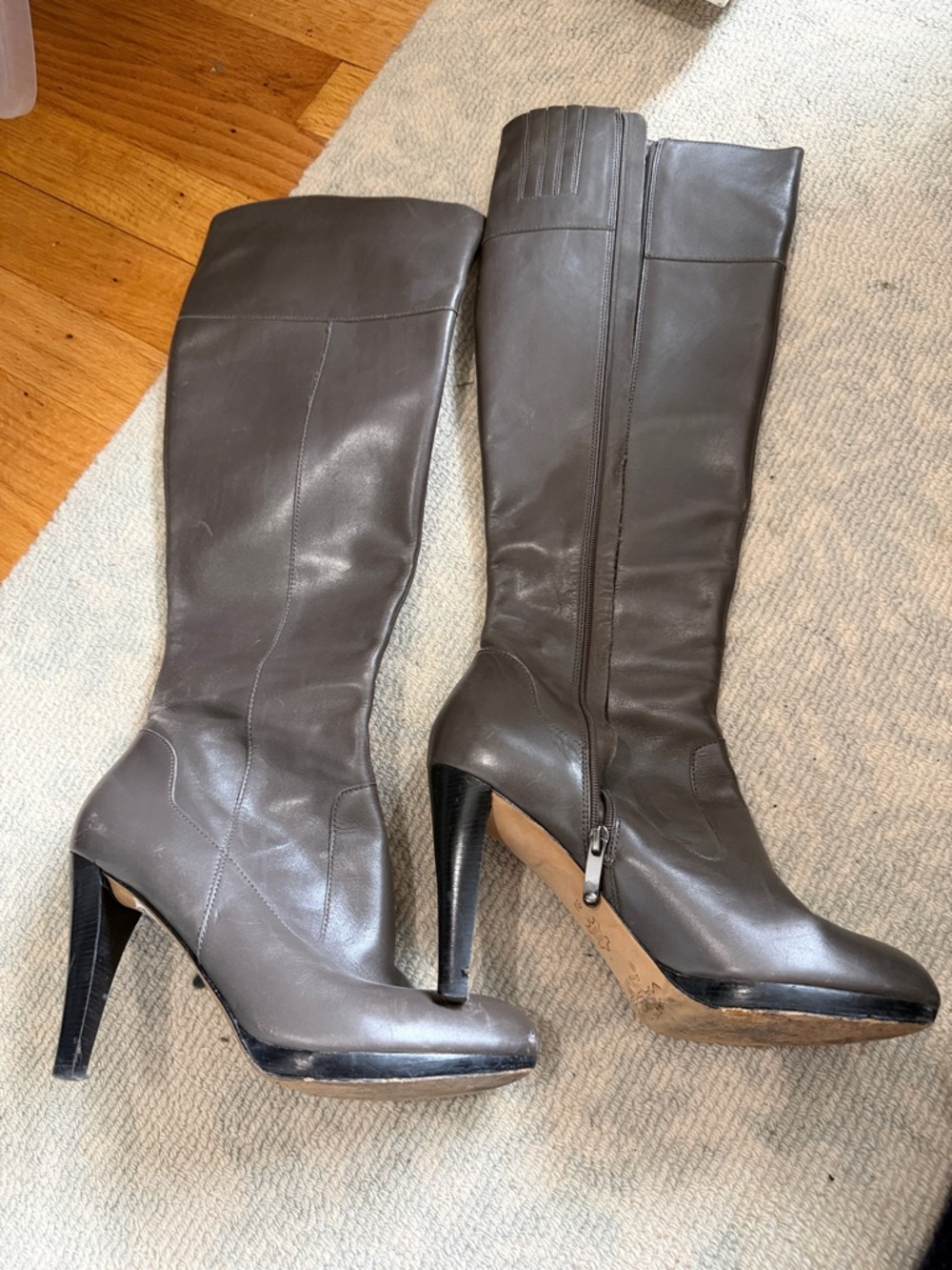 Via Spiga Gray Leather Over-the-Knee High-Heel Boots